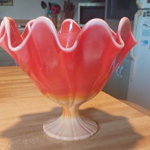 Vintage  L.E. Smith Bittersweet Ruffle Vase / Candy Dish/ Compote.